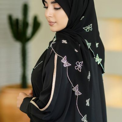 روسری مشکی کار شده کد 2500