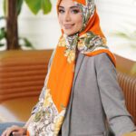 روسری رنگی طرح دار ابریشم تویل کد 1870