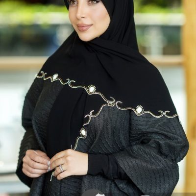 روسری مشکی کار شده کد 2497