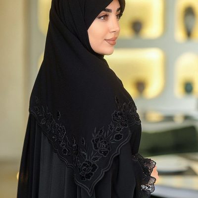 روسری مشکی گلدوزی شده کد 2515