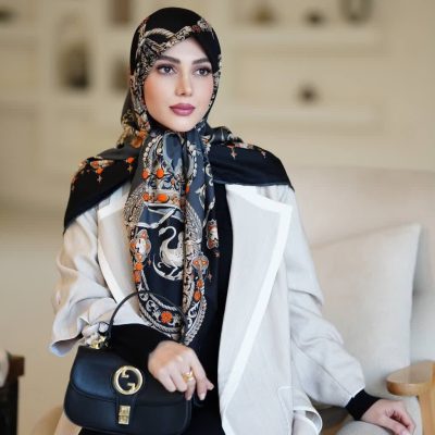 روسری رنگی طرح دار ابریشم تویل کد 2071