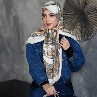 روسری رنگی طرح دار ابریشم تویل کد 2070