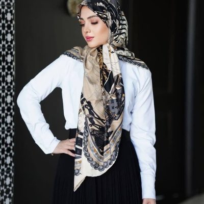 روسری رنگی طرح دار ابریشم تویل کد 2074