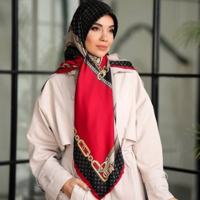 روسری رنگی طرح دار ابریشم تویل کد 2035