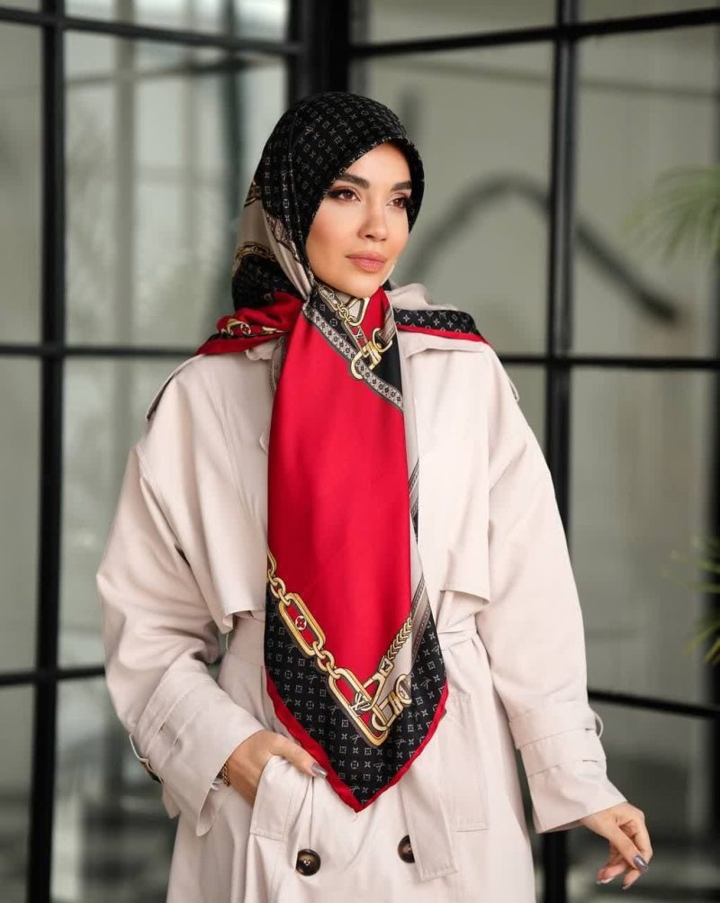 568 روسری رنگی طرح دار ابریشم تویل کد 2035 - Image 1