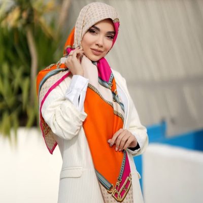 روسری رنگی طرح دار ابریشم تویل کد 2037