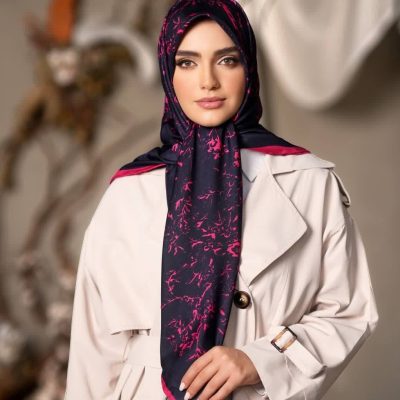 روسری رنگی طرح دار ابریشم تویل کد 2043