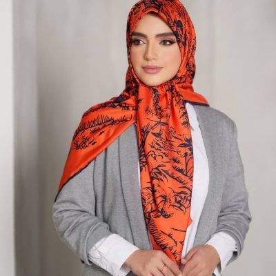 روسری رنگی طرح دار ابریشم تویل کد 2040
