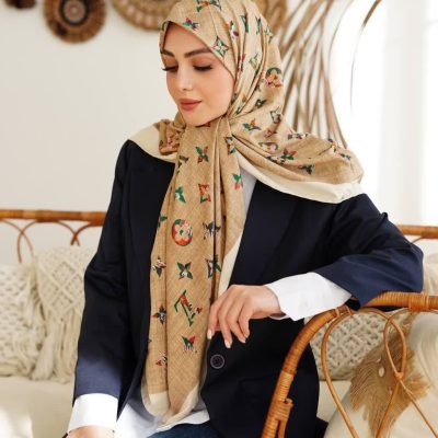روسری رنگی طرح دار ابریشم تویل کد 2068