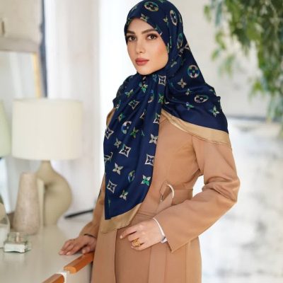 روسری رنگی طرح دار ابریشم تویل کد 2066