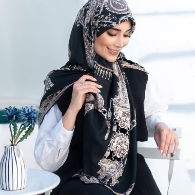 روسری رنگی طرح دار ابریشم تویل کد 2098