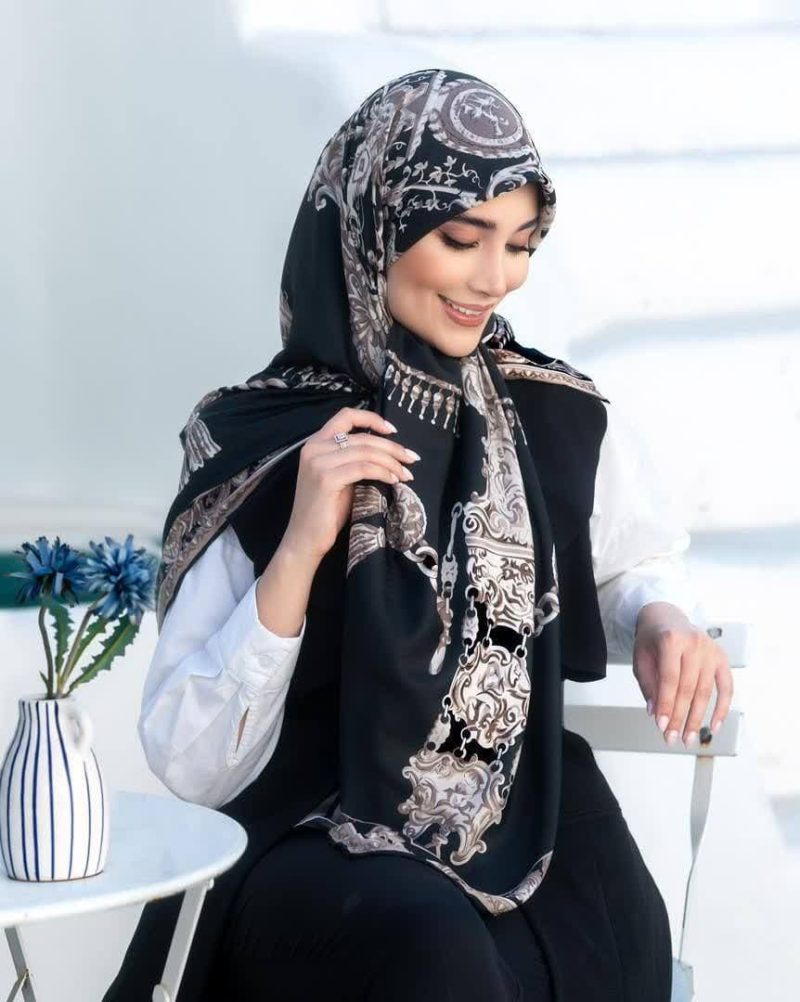 روسری رنگی طرح دار ابریشم تویل کد 2098 - Image 1