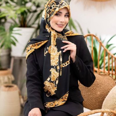 روسری رنگی طرح دار ابریشم تویل کد 2096