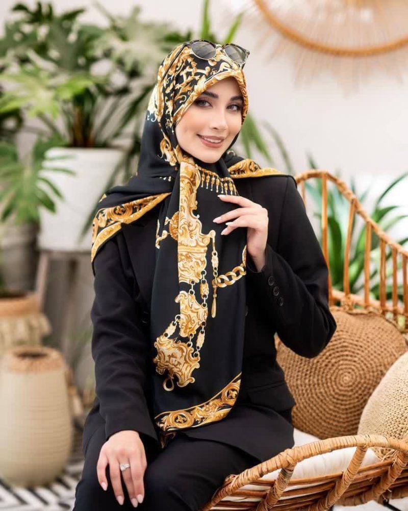 روسری رنگی طرح دار ابریشم تویل کد 2096 - Image 1
