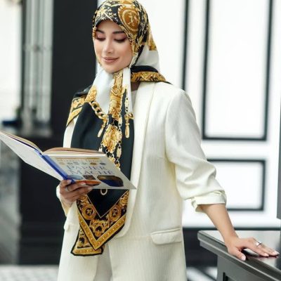 روسری رنگی طرح دار ابریشم تویل کد 2095