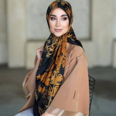 روسری رنگی طرح دار ابریشم تویل کد 2101
