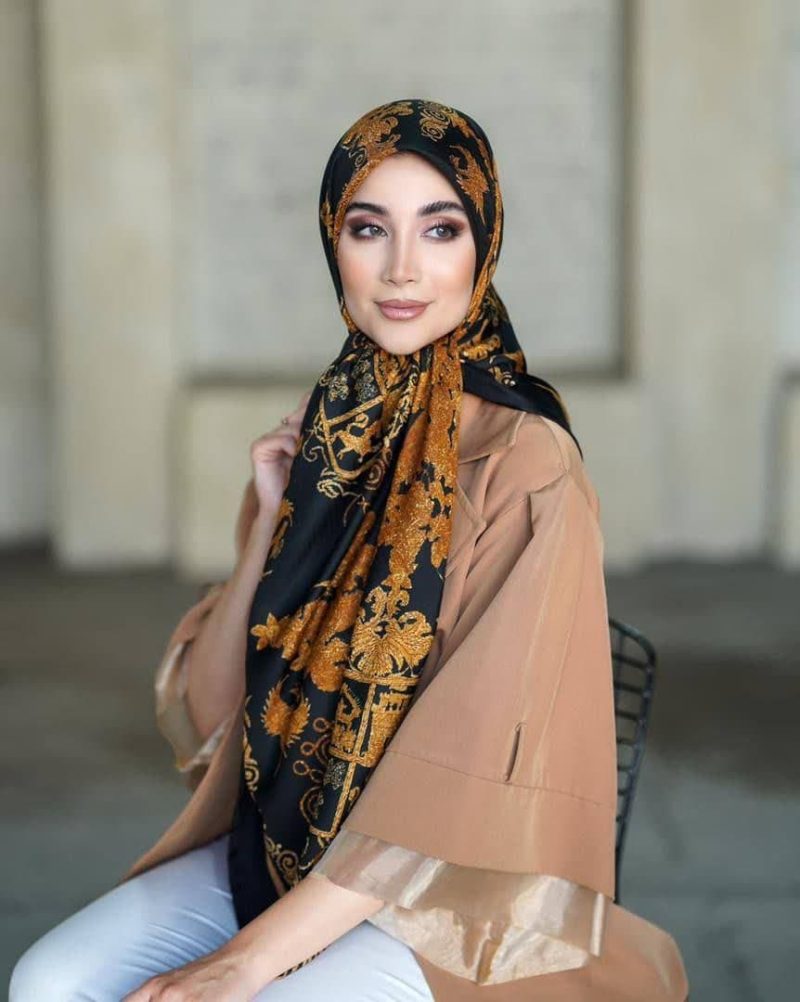 روسری رنگی طرح دار ابریشم تویل کد 2101 - Image 1