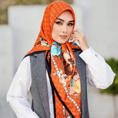 روسری رنگی طرح دار ابریشم تویل کد 2109