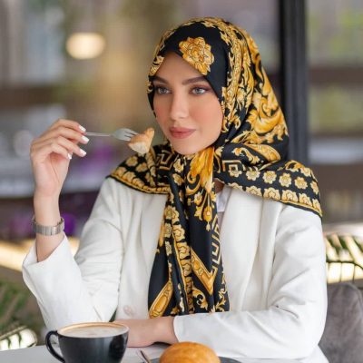 روسری رنگی طرح دار ابریشم تویل کد 2114