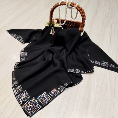 روسری مشکی کار شده کد 2643
