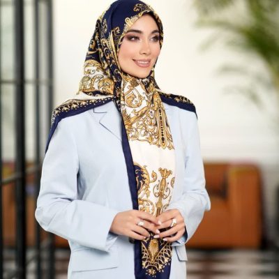 روسری رنگی طرح دار ابریشم تویل کد 2125