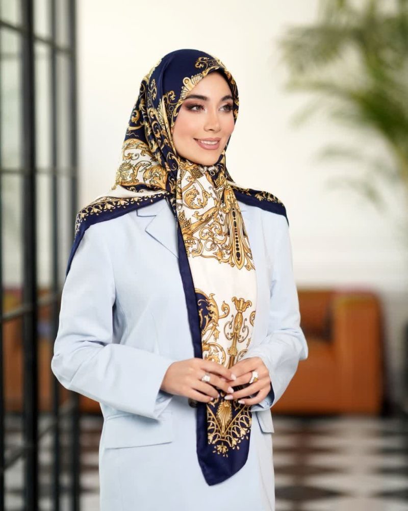 روسری رنگی طرح دار ابریشم تویل کد 2125 - Image 1
