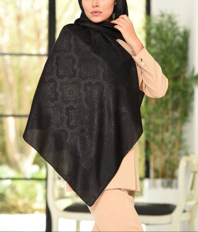 روسری مشکی طرح دار کد 2713 - Image 1