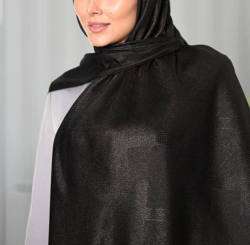 روسری مشکی طرح دار  کد 2714 - Image 1