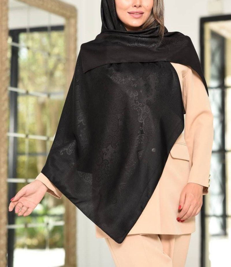 روسری مشکی طرح دار  کد 2716 - Image 1