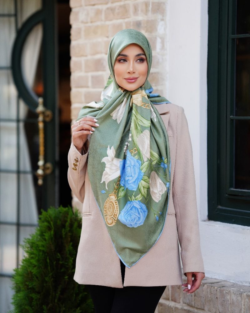 روسری ابریشم ژاکارد طرح دار کد 2778 - Image 1