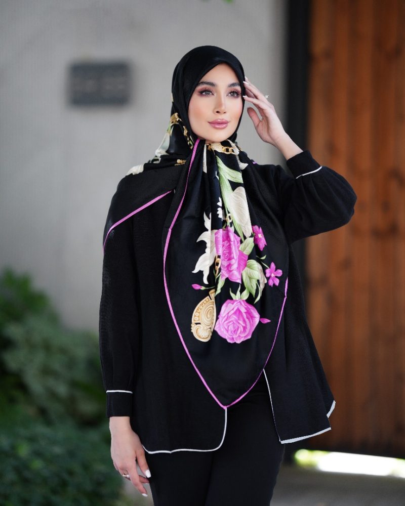 روسری ابریشم ژاکارد طرح دار کد 2782 - Image 1