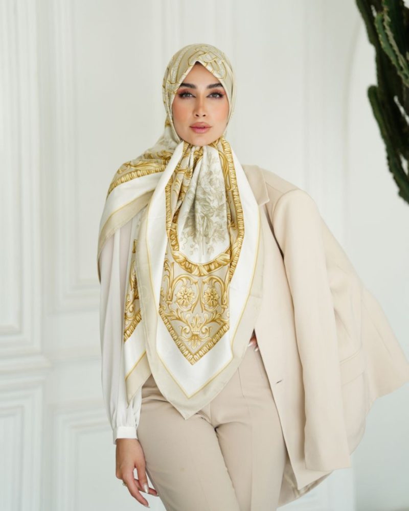 روسری ابریشم ژاکارد طرح دار کد 2784 - Image 2