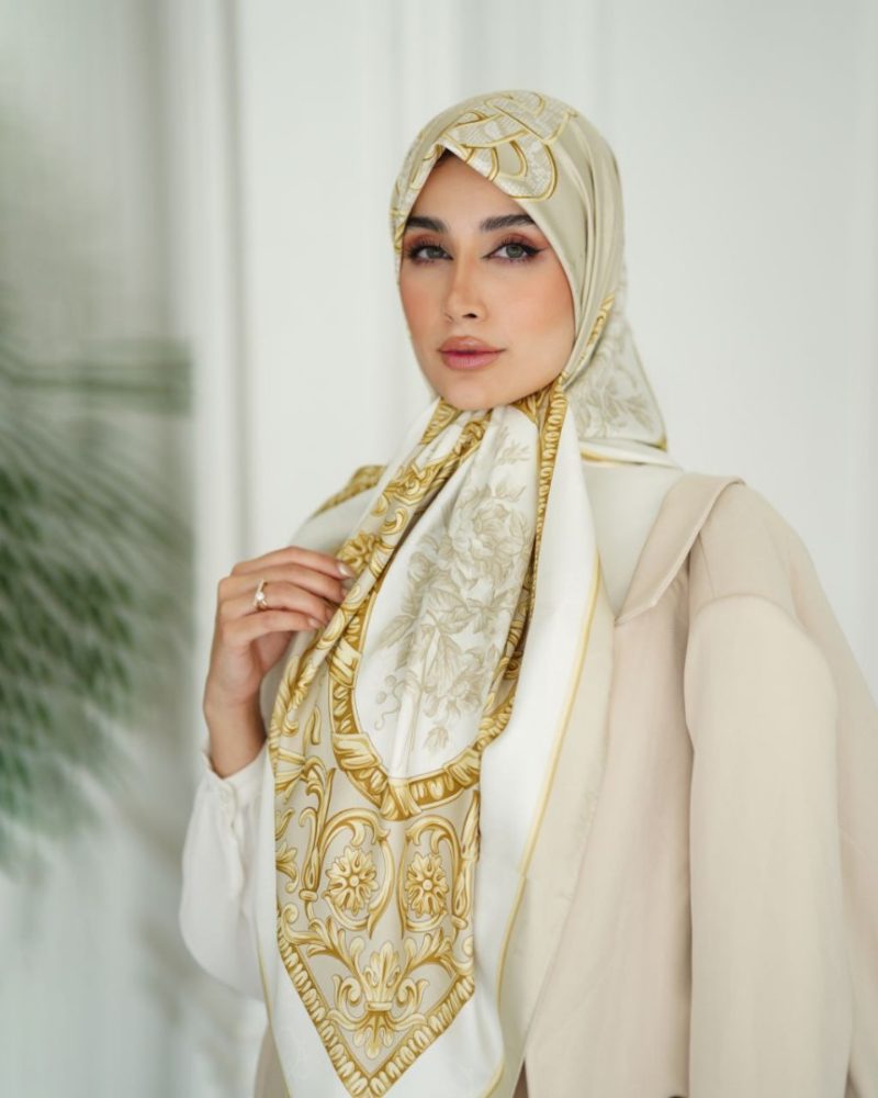 2784-2 روسری ابریشم ژاکارد طرح دار کد 2784 - Image 1