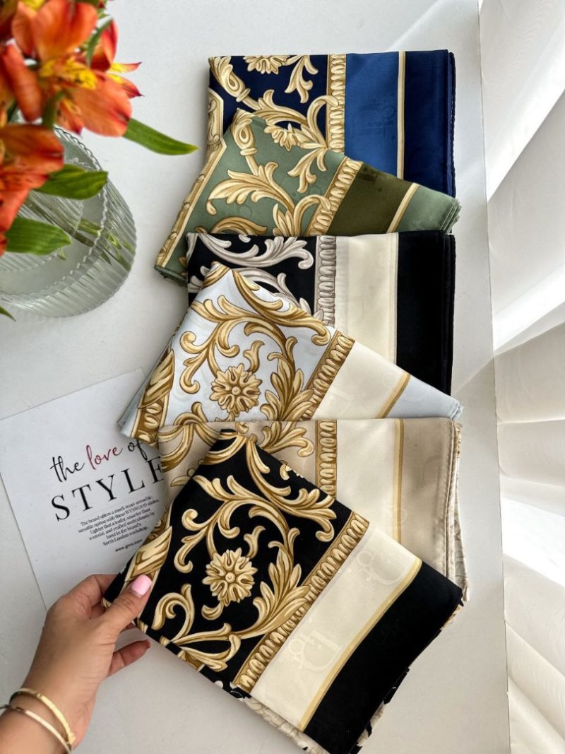 روسری ابریشم ژاکارد طرح دار کد 2786 - Image 3