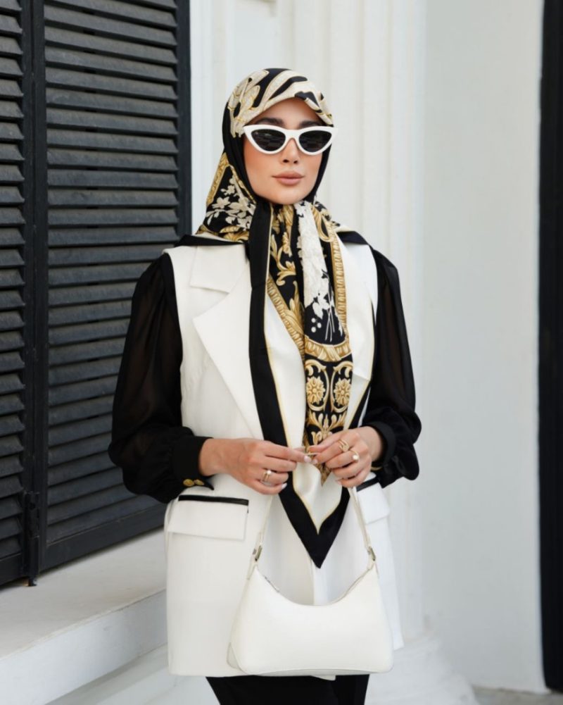 روسری ابریشم ژاکارد طرح دار کد 2788 - Image 4