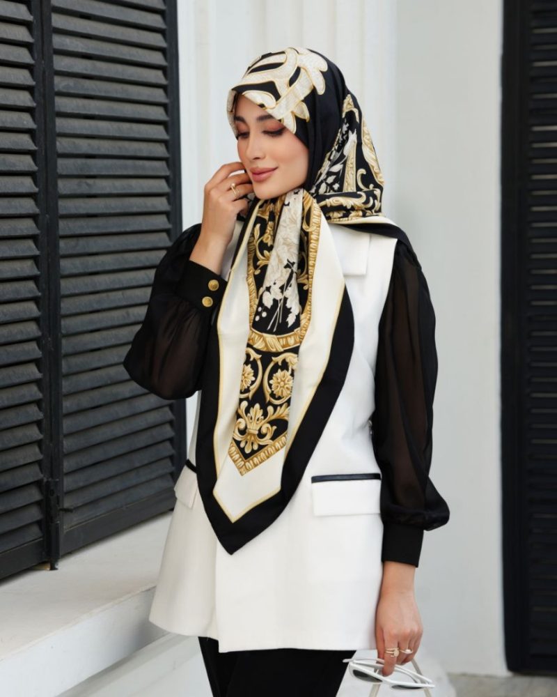 روسری ابریشم ژاکارد طرح دار کد 2788 - Image 1