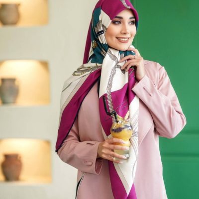 روسری رنگی نخی طرح دار کد 2843