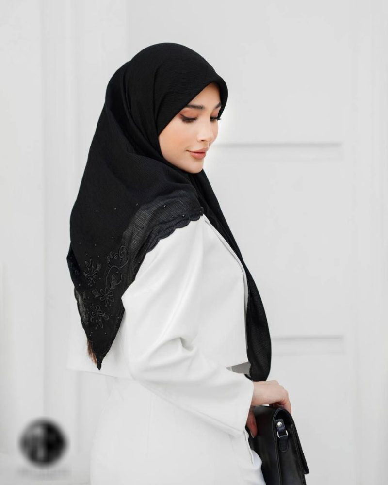 2958-1-1 روسری مشکی کار شده کد 2958 - Image 1