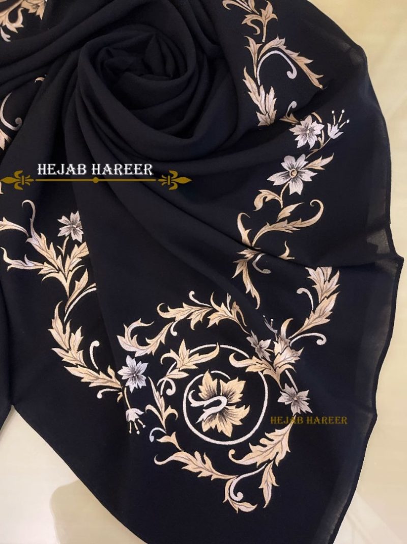 روسری مشکی کار شده کد 6717 - Image 3