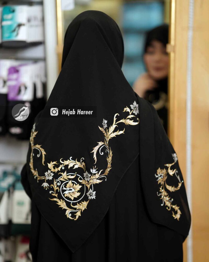 روسری مشکی کار شده کد 6717 - Image 2