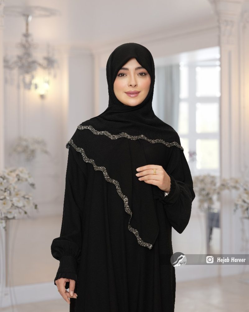 روسری مشکی کار شده کد 6730 - Image 1