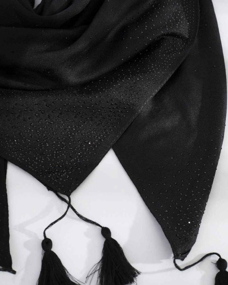 روسری مشکی کارشده کد 9640 - Image 3