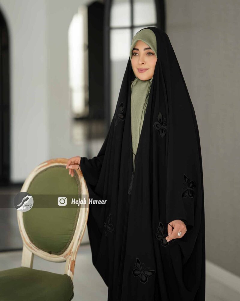 چادر مشکی عربی گلدوزی شده کد 9774 - Image 3