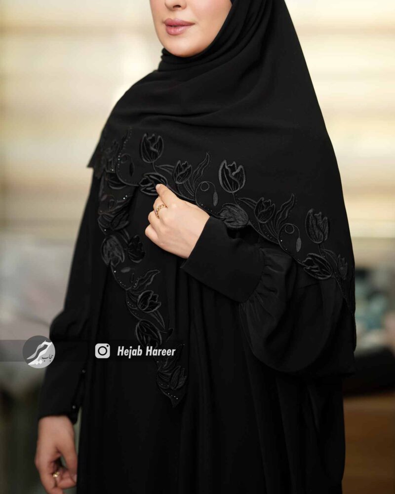 روسری مشکی کار شده کد 9886 - Image 1