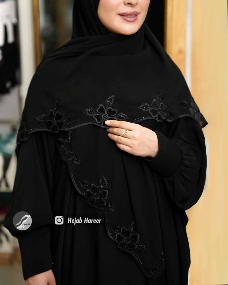 روسری مشکی کار شده کد 9889 - Image 1