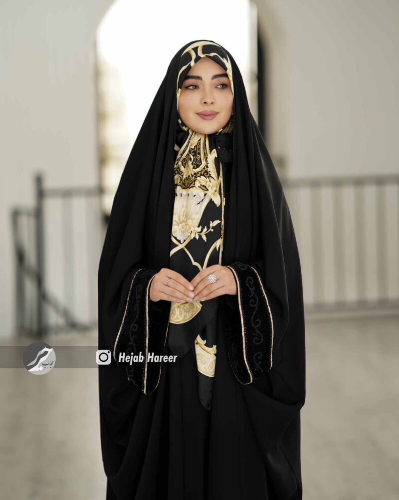9928-1 چادر مشکی عربی کار شده کد 9928 - Image 1